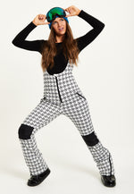 Liquorish Ski Waterproof Salopette In Mono Dogtooth Print