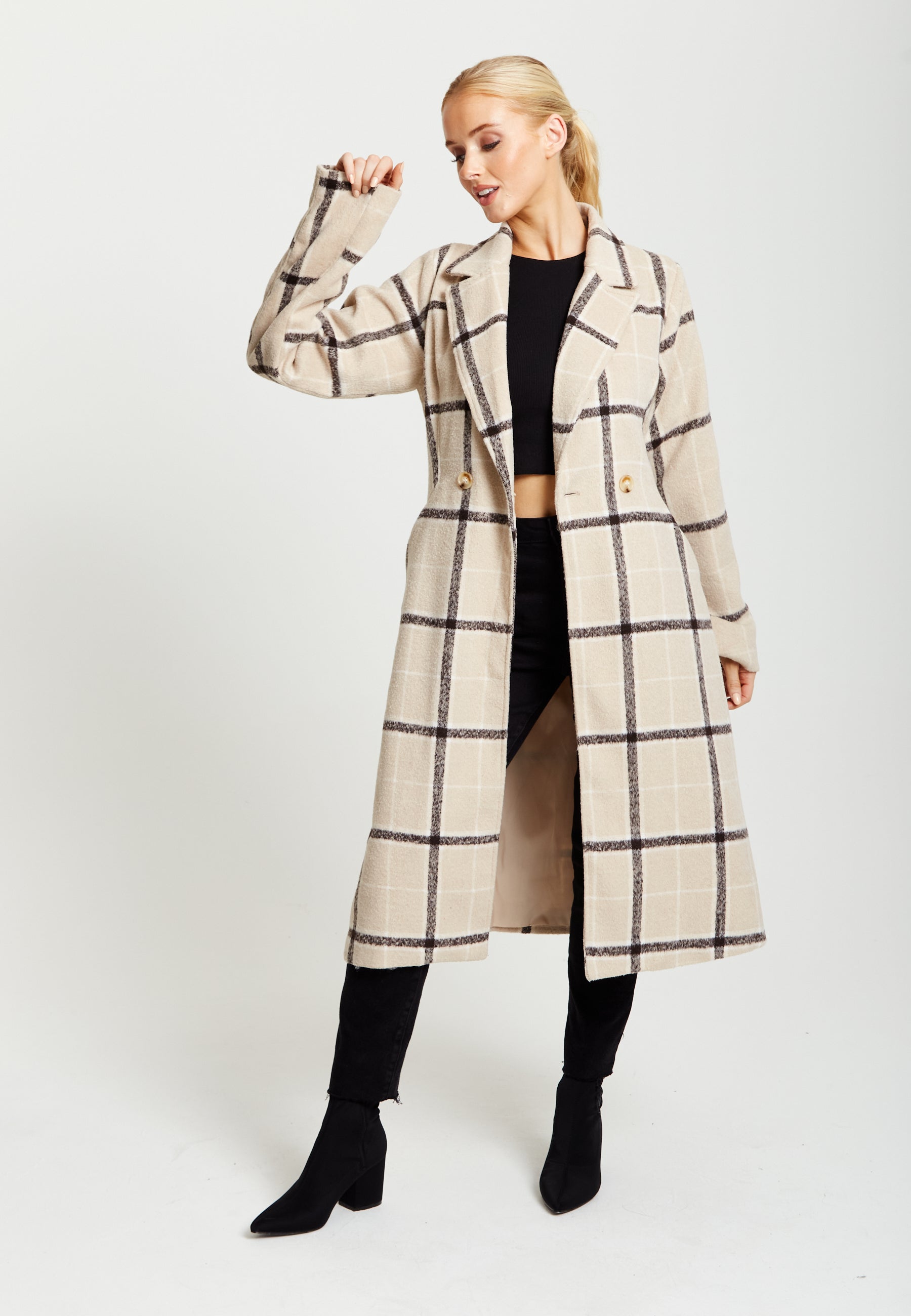 Liquorish Longline Check Coat Liquorish Online