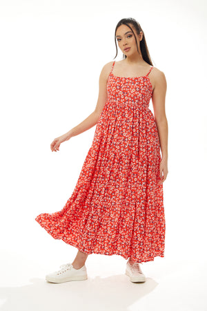 Liquorish Red Floral Cami Smock Dress