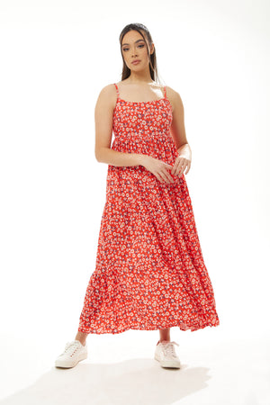 Liquorish Red Floral Cami Smock Dress