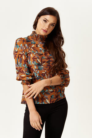 Divine Grace Floral Print Top with Long Sleeves in Tuscany