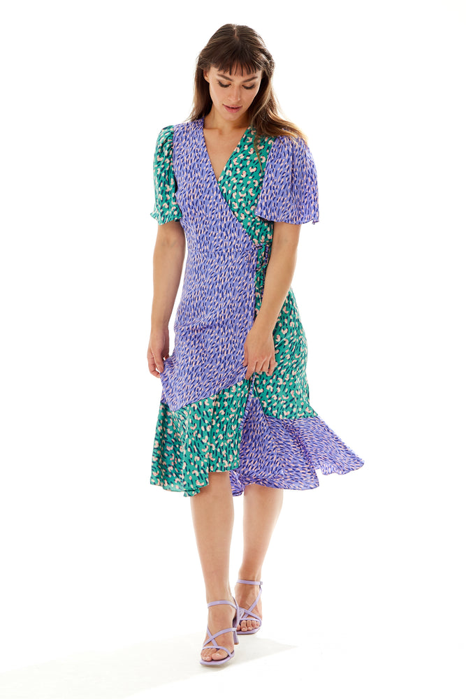 Liquorish Multi Print Midi Wrap Dress in Contrast Colours