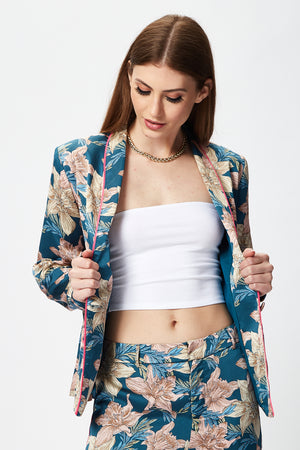 Liquorish Floral Jacket with Neon Piping