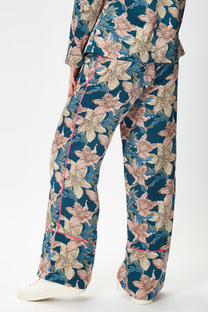Floral Trousers with Neon Piping