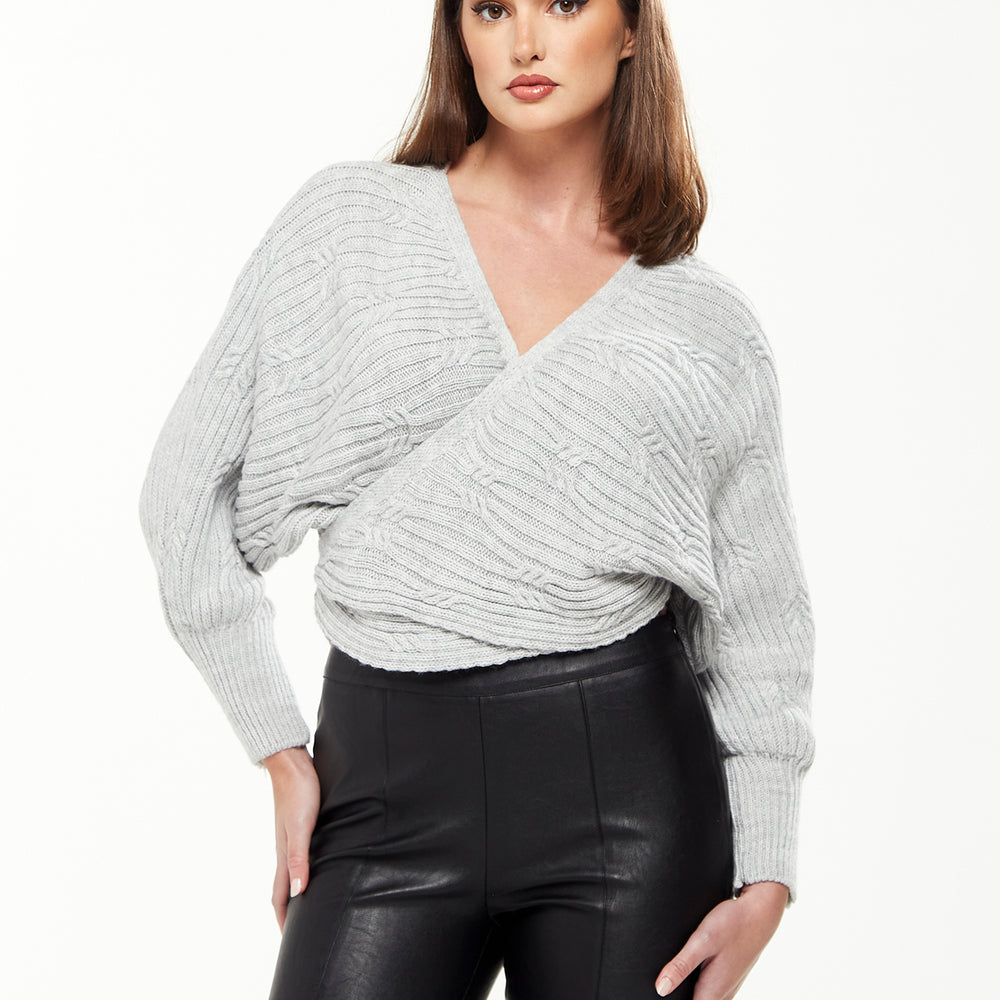 
                  
                    Divine Grace Ribbed Wrap Cardigan in Grey
                  
                