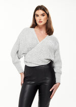 Divine Grace Ribbed Wrap Cardigan in Grey