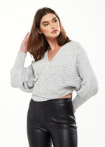 Divine Grace Ribbed Wrap Cardigan in Grey