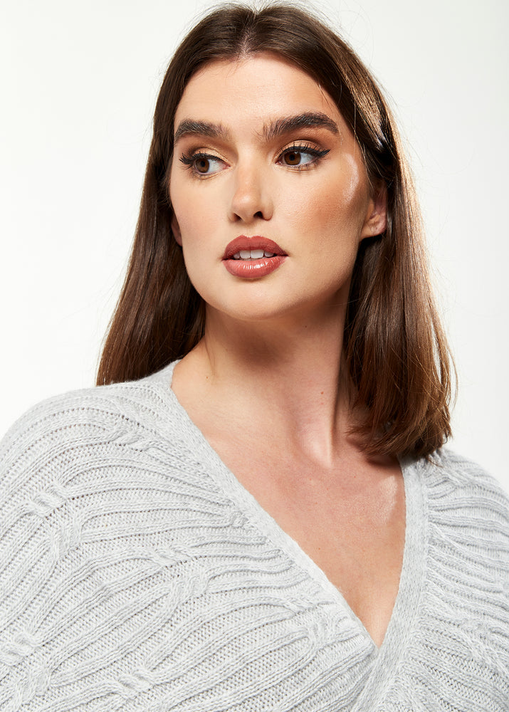 Divine Grace Ribbed Wrap Cardigan in Grey