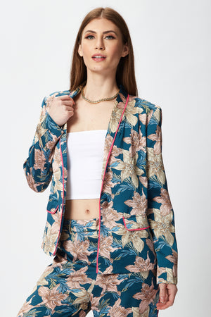 Liquorish Floral Jacket with Neon Piping