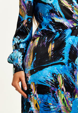Liquorish Multicolour Abstract Print Midi Wrap Dress With Long Sleeves