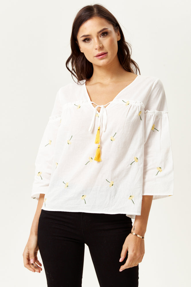 Divine Grace White Embroidered Oversized Top
