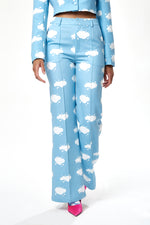 Liquorish Cloud Print Suit Trousers in Blue