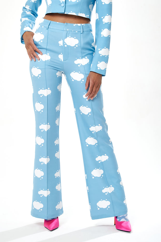 Liquorish Cloud Print Suit Trousers in Blue