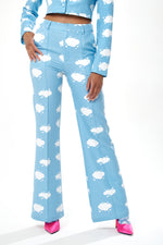 Liquorish Cloud Print Suit Trousers in Blue
