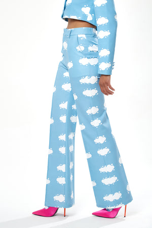Liquorish Cloud Print Suit Trousers in Blue