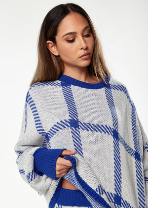 Exclusive Liquorish Checked Knitted Set In Navy & White