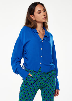 Liquorish Shirt in Blue with Drawstring Detail on the Side