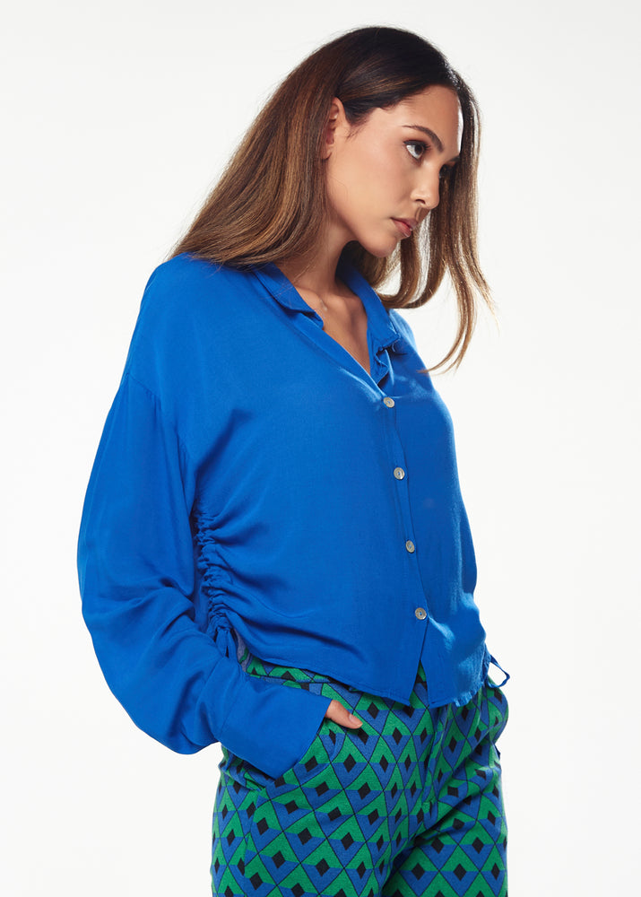 Liquorish Shirt in Blue with Drawstring Detail on the Side