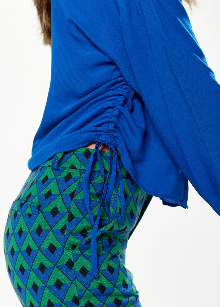 Liquorish Shirt in Blue with Drawstring Detail on the Side