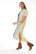Liquorish Animal Print Oversized Shirt Dress with Yellow Collar