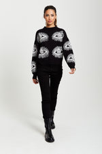 Liquorish Eye Pattern Jumper In Black