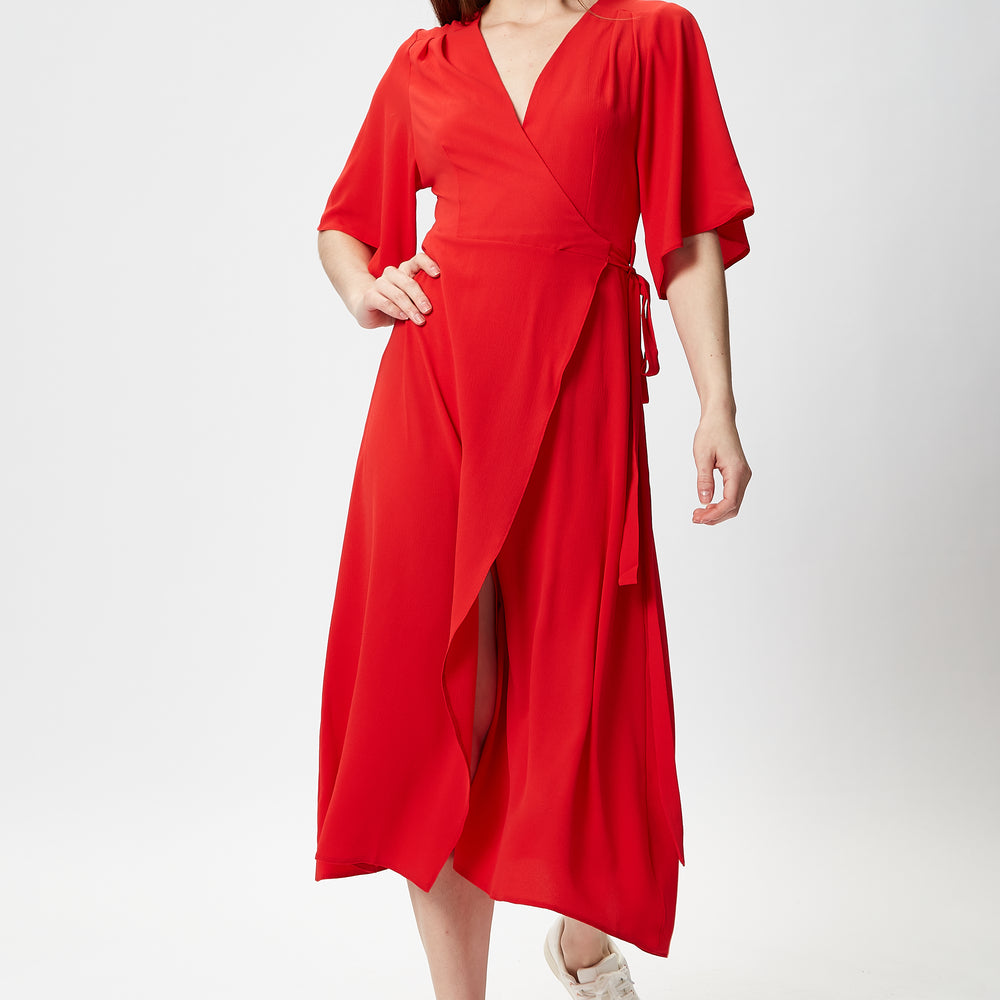 
                  
                    Liquorish Red Midi Wrap Dress with Short Sleeves
                  
                