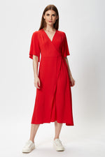 Liquorish Red Midi Wrap Dress with Short Sleeves