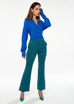 Exclusive Liquorish Knitted Geometric Print Flared Trousers
