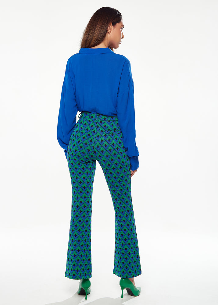 Exclusive Liquorish Knitted Geometric Print Flared Trousers