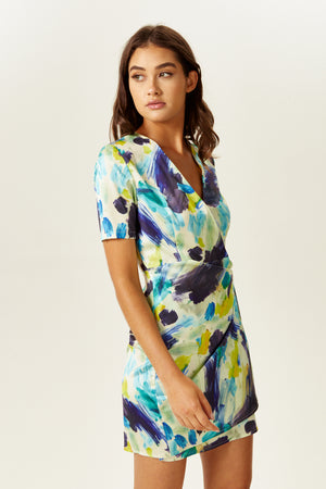 Liquorish Multicolour Abstract Print Mini Wrap Dress