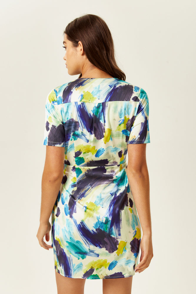 Liquorish Multicolour Abstract Print Mini Wrap Dress