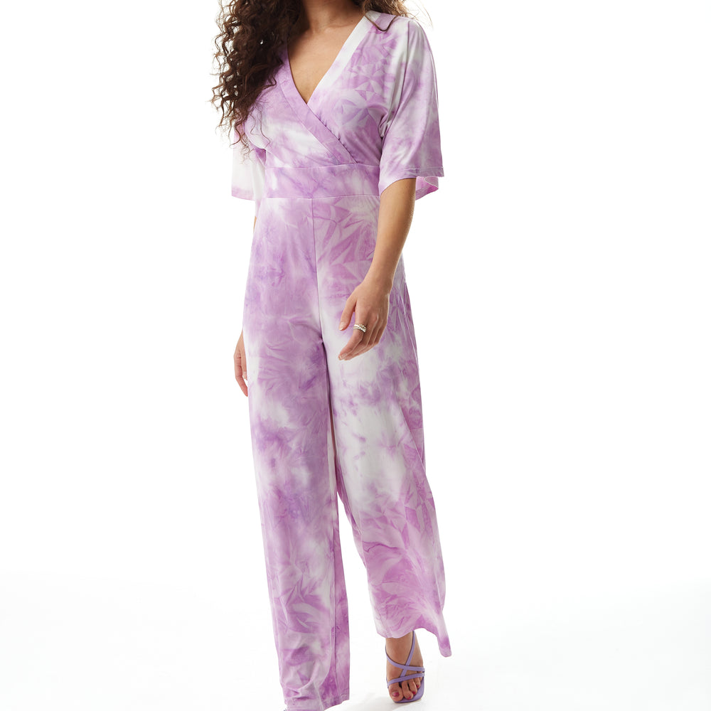 
                  
                    Liquorish Jumpsuit with Short Sleeves in White and Pink Tie Dye
                  
                