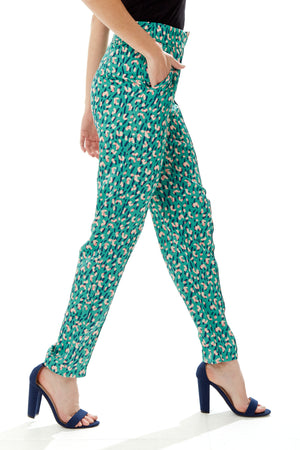 Liquorish Stroke Print Trousers in Green