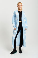Liquorish Cloud Pattern Longline Cardigan In Light Blue