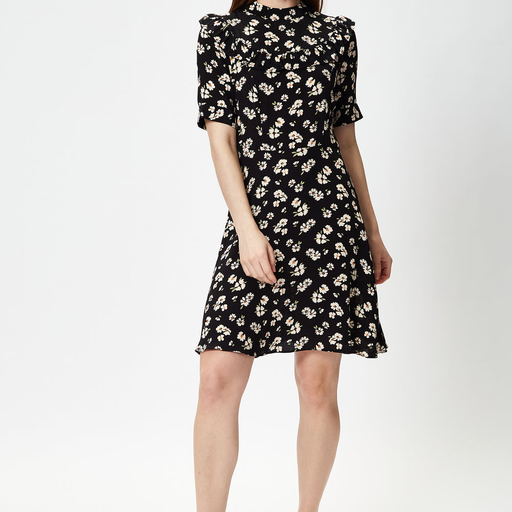
                  
                    Liquorish Black Floral Mini Dress with Frill Details
                  
                