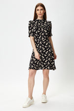 Liquorish Black Floral Mini Dress with Frill Details