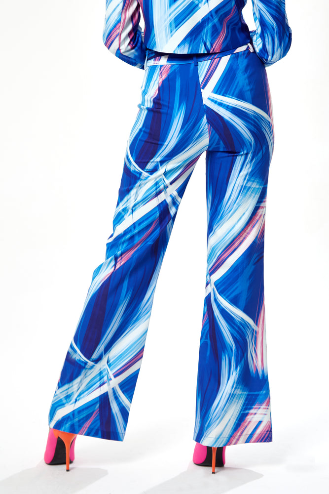 Liquorish graphic print suit trouser & in blue, white & pink