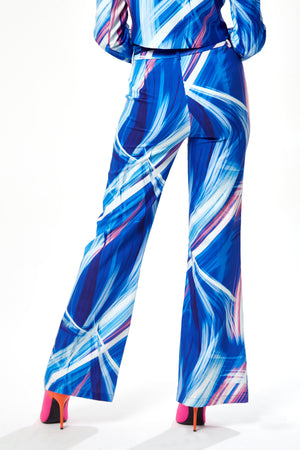Liquorish graphic print suit trouser & in blue, white & pink
