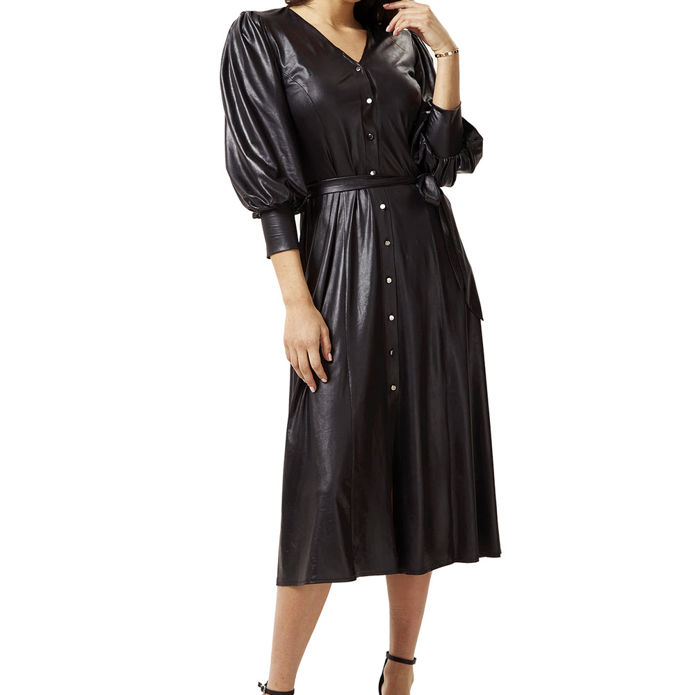 
                  
                    Liquorish PU Midi Shirt Dress in Black with Balloon Sleeves
                  
                