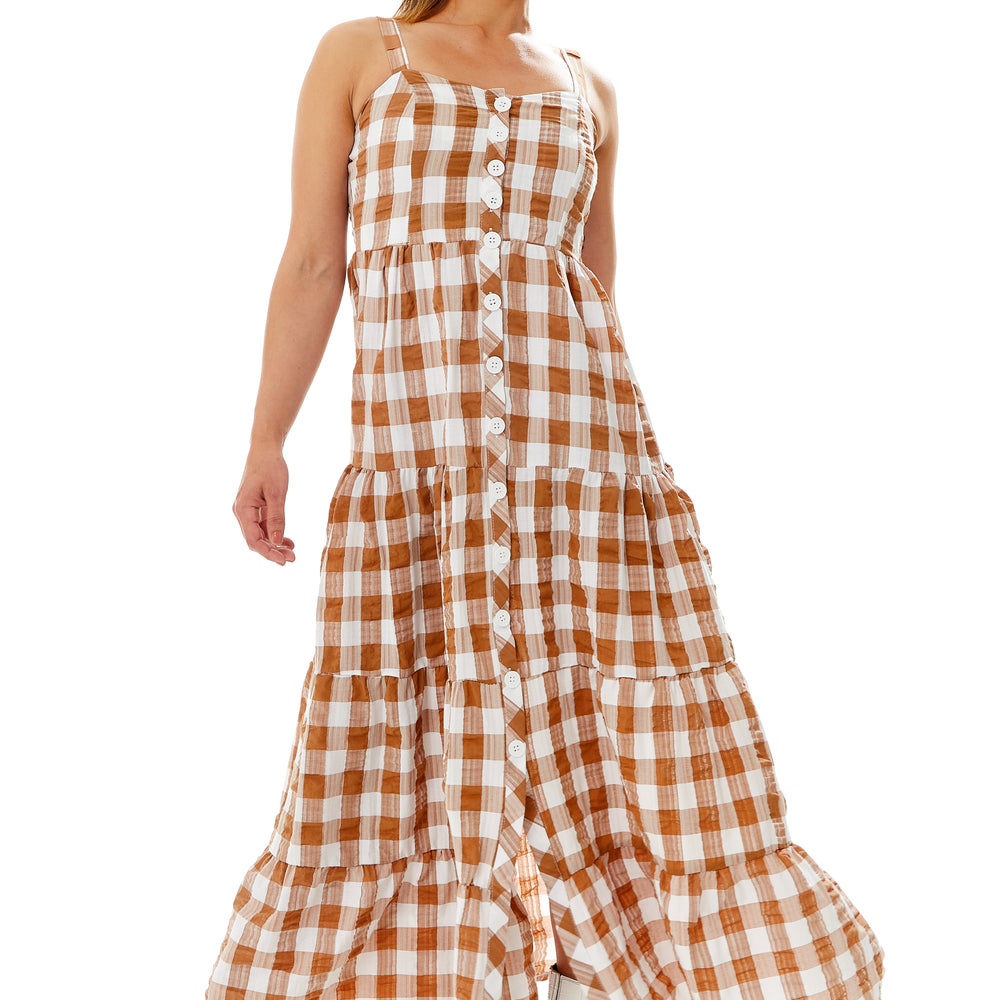 
                  
                    Liquorish Gingham Print Maxi Dress In Brown and White
                  
                