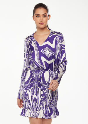 Liquorish Marble Print Dress in Purple