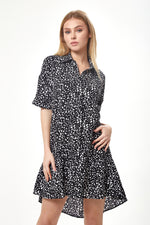 Liquorish Black and White Animal Print Mini Shirt Dress