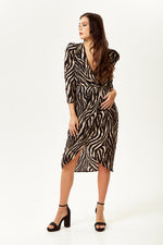Liquorish Zebra Print Wrap Effect Midi Dress