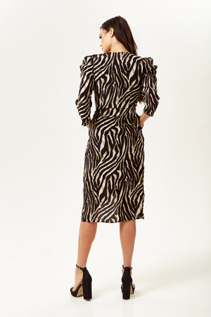 Liquorish Zebra Print Wrap Effect Midi Dress