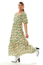 Liquorish Green Floral Maxi Dress with Cut out Back