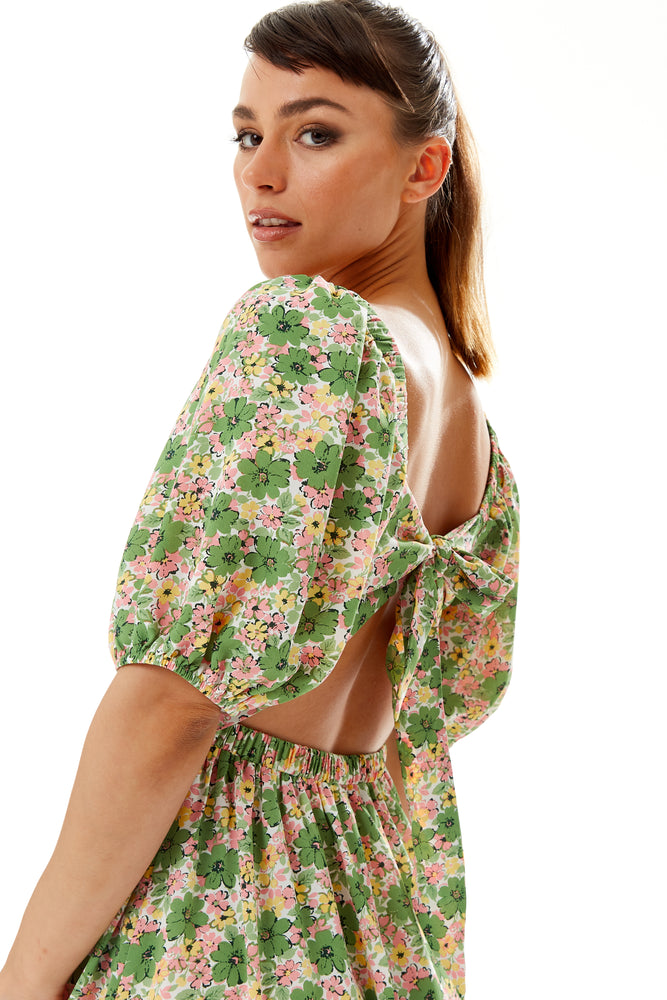 Liquorish Green Floral Maxi Dress with Cut out Back