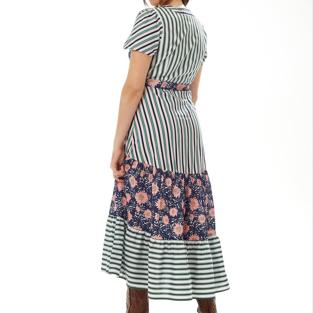 
                  
                    Liquorish Long Midi Frill Shirt Dress in Mixed Stripe & Floral Print
                  
                