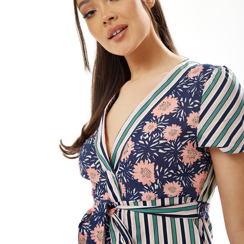 
                  
                    Liquorish Long Midi Frill Shirt Dress in Mixed Stripe & Floral Print
                  
                