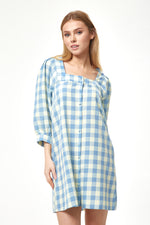 Liquorish Blue Gingham Puff Sleeve Dress