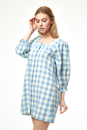 Liquorish Blue Gingham Puff Sleeve Dress